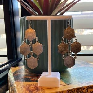Vintage Silver Tone Hexagon Earrings